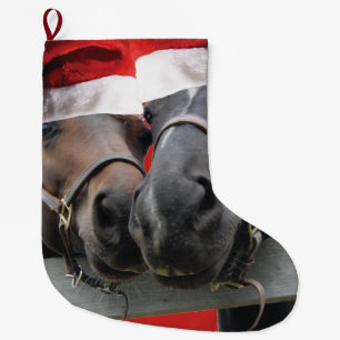 Meia De Natal Grande Cavalos de Natal e Chapéus Santa