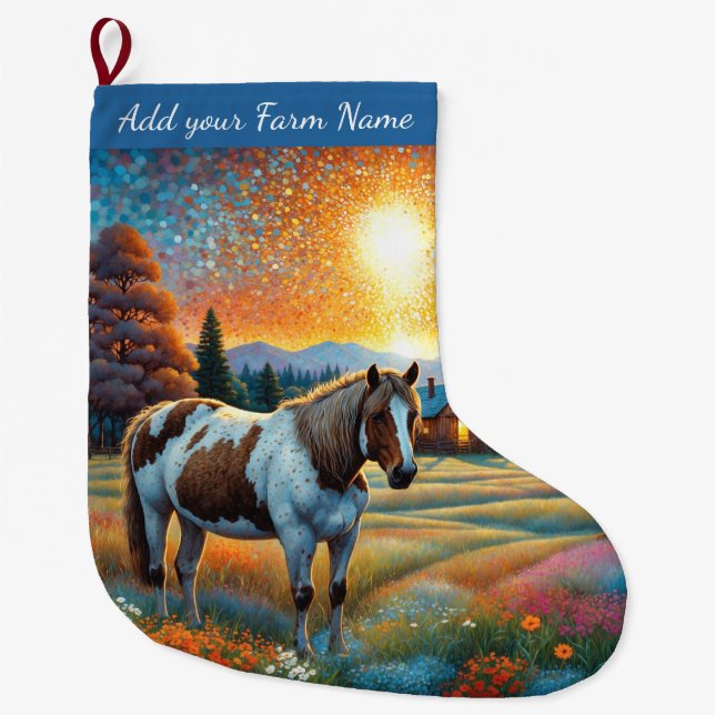 Meia De Natal Grande Cavalos na Fazenda (Frente)