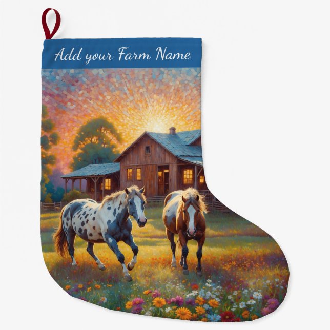 Meia De Natal Grande Cavalos na Fazenda (Frente)