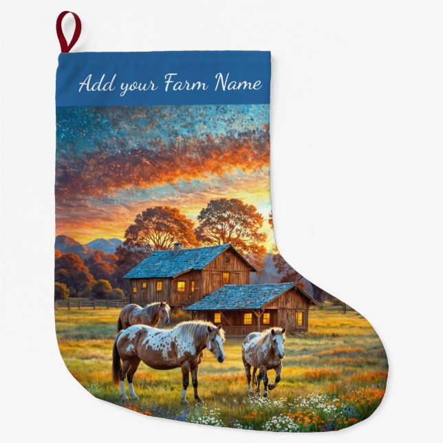 Meia De Natal Grande Cavalos na Fazenda (Frente)