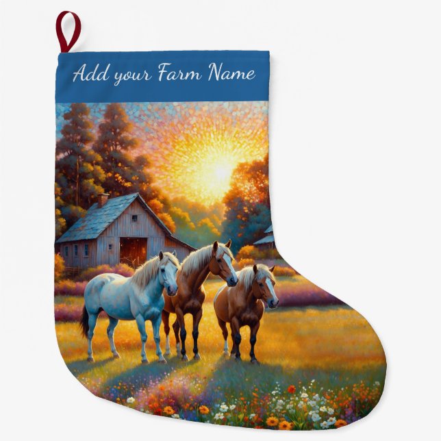 Meia De Natal Grande Cavalos na Fazenda (Frente)
