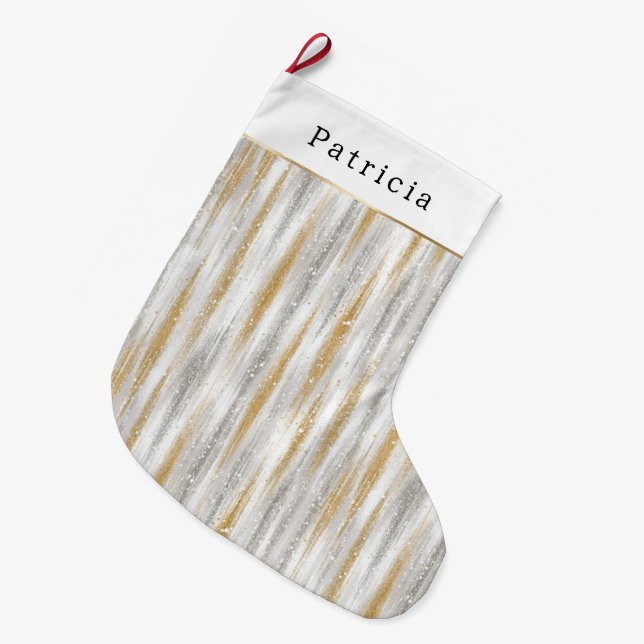Meia De Natal Grande Celebração de Natal Dourado Prateado (Frente (Pendurada))