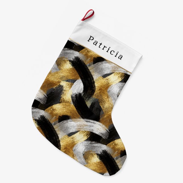 Meia De Natal Grande Celebração de Natal Preto Prata Dourado (Frente (Pendurada))