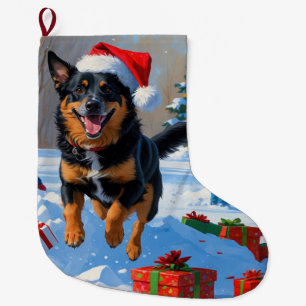 Meia De Natal Grande Cena de Neve Festiva de Natal com Malinoi Belga
