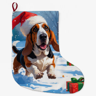 Meia De Natal Grande Cena de Neve Festiva do Cesto de Caça de Caça de C