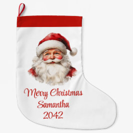 Meia De Natal Grande Charming Santa Claus Stylish Watercolor Stocking