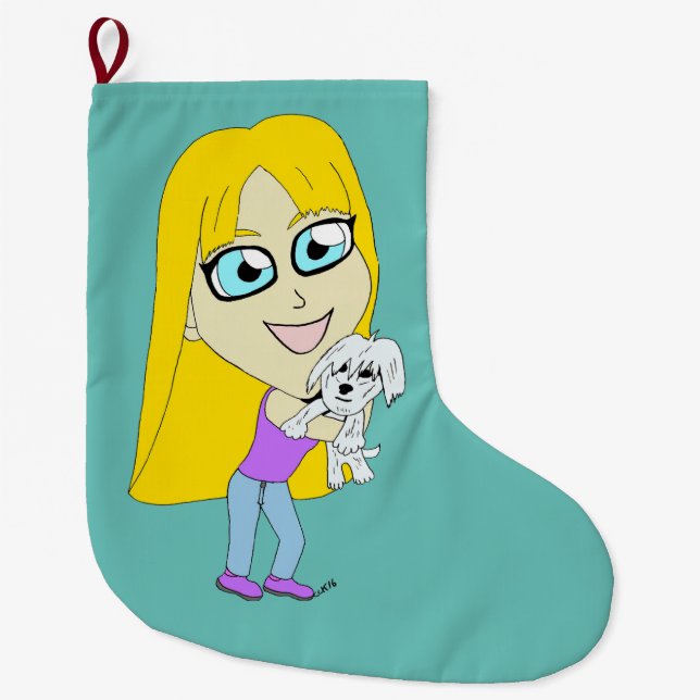 Meia De Natal Grande Chibi com um filhote (Frente)