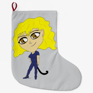 Meia De Natal Grande Chibi com uma cauda de gato