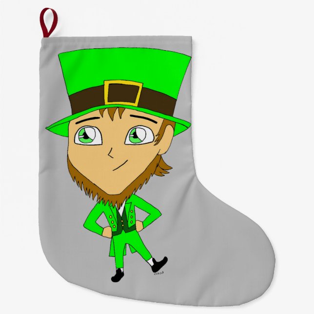 Meia De Natal Grande chibi leprechaun (Frente)