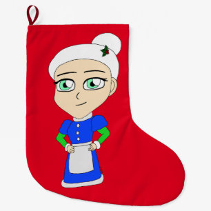 Meia De Natal Grande Chibi Sra. Claus, fato azul