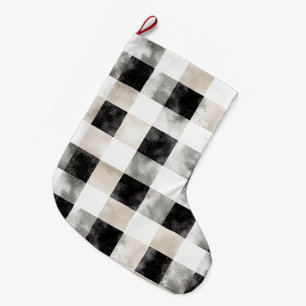 Meia De Natal Grande Chic Cream Black Xadrez Natal