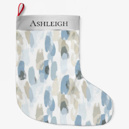 Meia De Natal Grande Chic Silver Cream Azul Abstrato