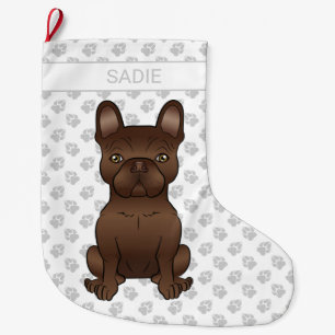 Meia De Natal Grande Chocolate French Buldog / Frenchie Dog & Name