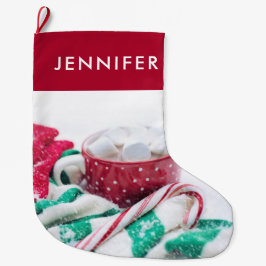 Meia De Natal Grande Chocolate quente e canas doces adoráveis