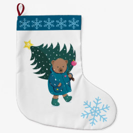 Meia De Natal Grande Christmas Baby Bear Christmas Tree Snowflakes.