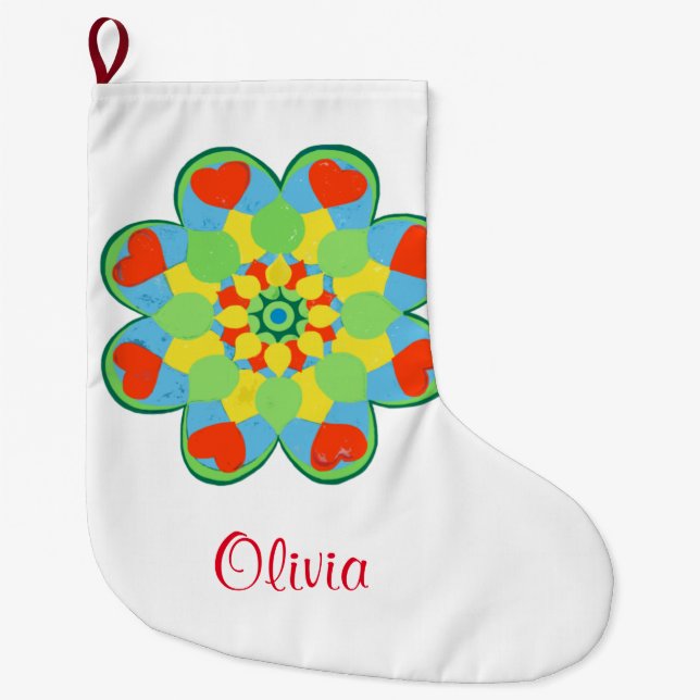 Meia De Natal Grande Christmas Heart Mandala (Frente)