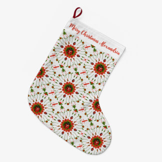 Meia De Natal Grande Christmas Ladybug Red, Green, and White Name