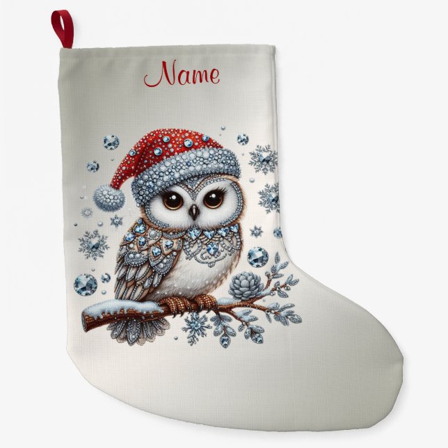 Meia De Natal Grande Christmas Owl Holiday Stocking (Frente)