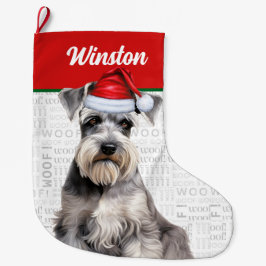 Meia De Natal Grande Christmas Schnauzer Dog Name Woof Background