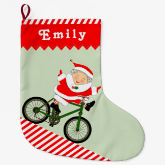 Meia De Natal Grande Ciclista andando de bicicleta em uma grande meia d