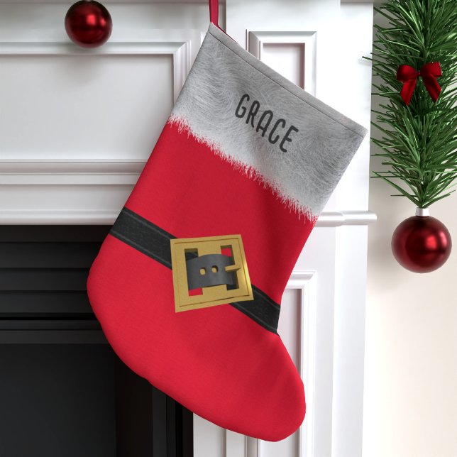 Meia De Natal Grande Cinturão de Papais noeis vermelhos, Crianças Tradi (Just add your name and hang it high)