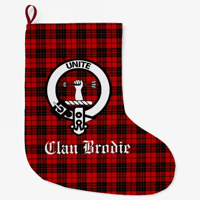 Meia De Natal Grande Clan Brodie Crest & Tartan Personalizável (Frente)