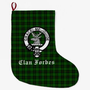 Meia De Natal Grande Clan Forbes Tartan e Crachá Crest