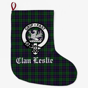 Meia De Natal Grande Clan Leslie Crest Crachá e Tartan personalizável