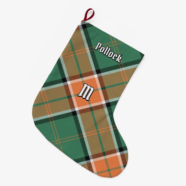 Meia De Natal Grande Clan Pollock Tartan Christmas Stocks (Frente (Pendurada))