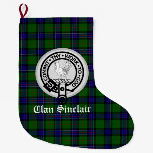 Meia De Natal Grande Clan Sinclair Crest Crachá e Tartan personalizável