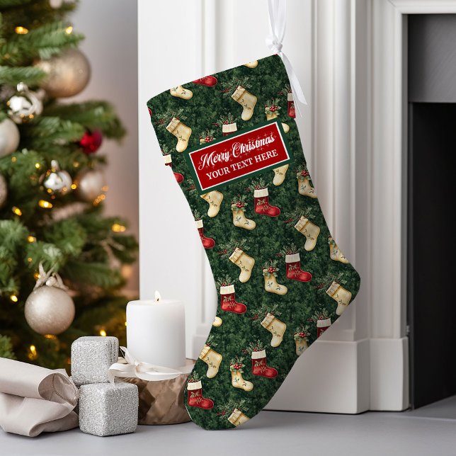 Meia De Natal Grande Clássico de estoque de natal personalizado com aqu (Personalized Watercolor Christmas Stocking Classic Design)