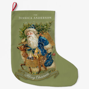 Meia De Natal Grande Clássico Natal Vintage Santa Claus Personalizado