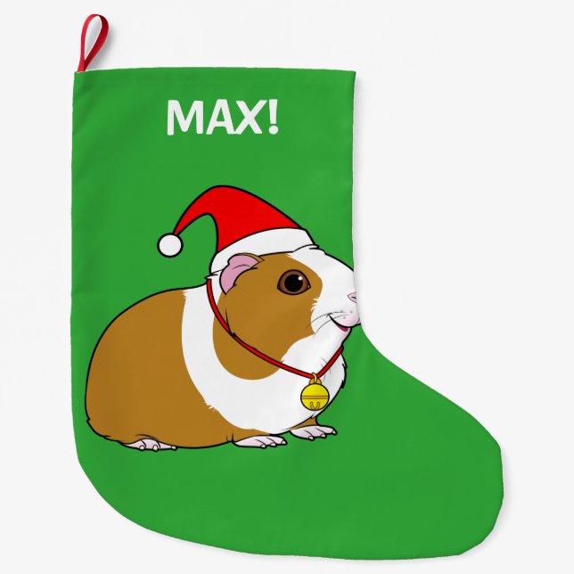 Meia De Natal Grande Cobaia no papai noel chapéu e arco (Frente)