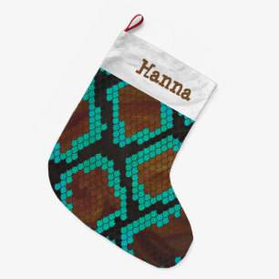 Meia De Natal Grande Cobra Brown e Teal Impressão