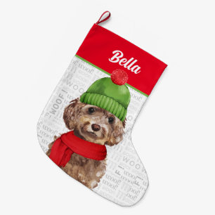 Meia De Natal Grande Cockapoo de Natal com nome de cão