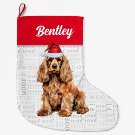 Meia De Natal Grande Cocker Spaniel de Natal com nome de cão