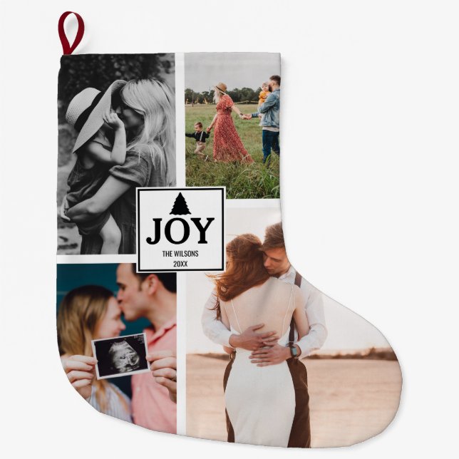 Meia De Natal Grande Colagem de Fotos da Família Joy Christmas Xmas (Frente)