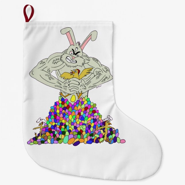 Meia De Natal Grande Como o coelho da Páscoa pega seus ovos (Frente)