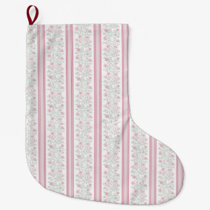 Meia De Natal Grande Coquete Floral Rosa Vintage