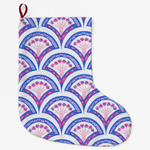 Meia De Natal Grande cor damasco floral azul