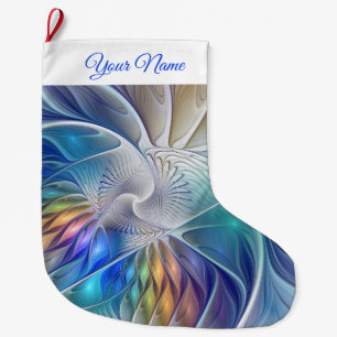 Meia De Natal Grande Cor Nome Floral Colorido Arte Fractal Abstrata