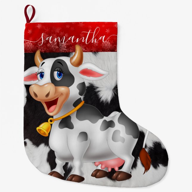 Meia De Natal Grande Cow Black White Christmas Stocks (Frente)