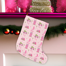 Meia De Natal Grande Cowgirl Costeira Boots Pink Christmas Camper Name