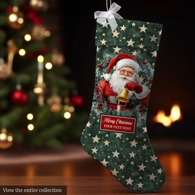 Meia De Natal Grande Cozy Classic Papai Noel está com seu nome (Cozy Classic Santa Claus Stocking with Your Name Gift)