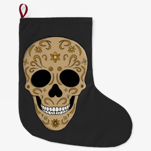Meia De Natal Grande Cranio de Açúcar Floral Dia de los Muertos