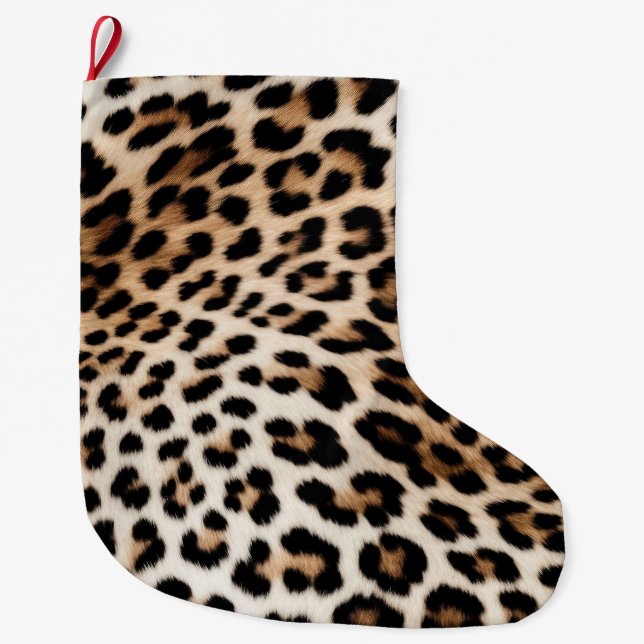 Meia De Natal Grande Creme Black Leopardo Print (Frente)
