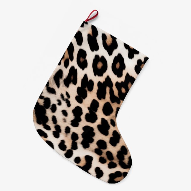 Meia De Natal Grande Creme Black Leopardo Print (Frente (Pendurada))