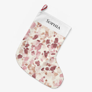 Meia De Natal Grande Creme Rosa Chocolate Castanho Leopardo Castanho
