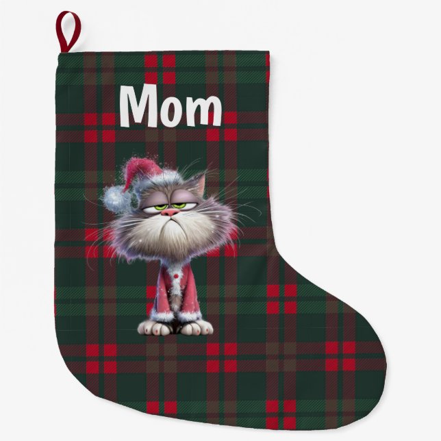 Meia De Natal Grande Custom cute santa cat Christmas  (Frente)