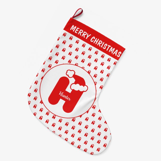 Meia De Natal Grande Cute Engraçado Papai Noel Que Padrão Monograma H (Frente (Pendurada))